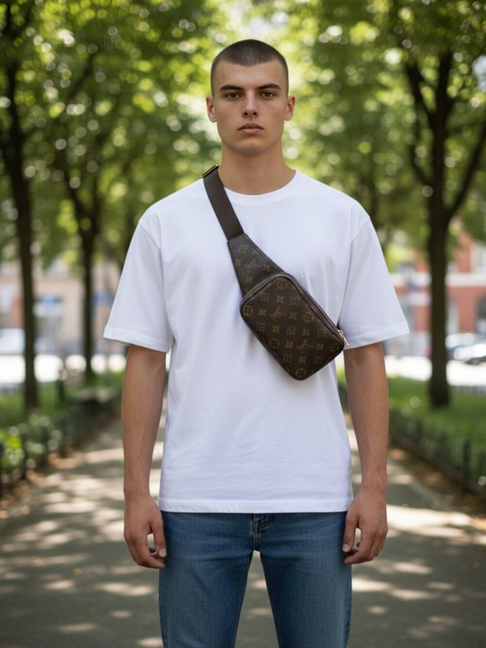 Louis Vuitton  Brown Canvas leather Monogram Geronimos Sling Bag Unisex *RARE*